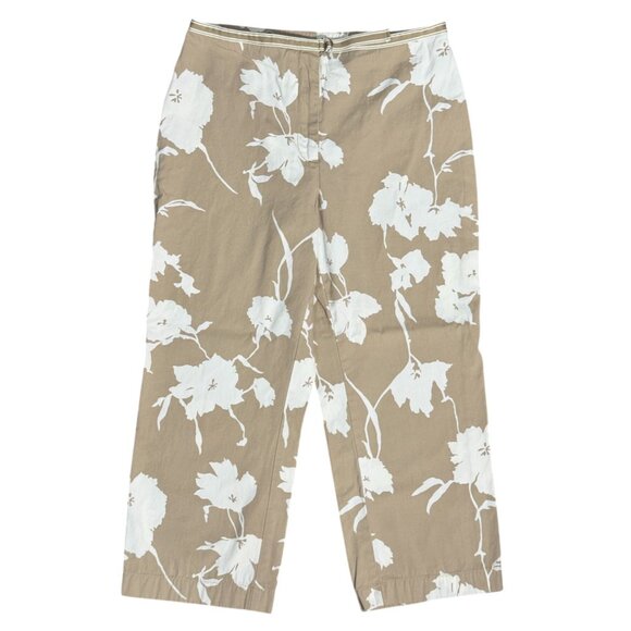 Ann Taylor Loft Womens 8P Beige White Floral Print Cropped Pants 100% Cotton - Picture 4 of 9